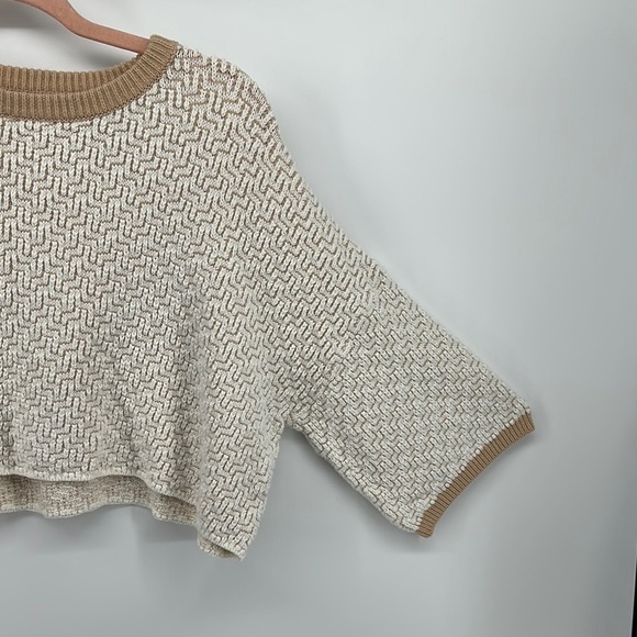 UrbanOutfitters Y2K ScandiCreamTextured Oversized Crew NeckCrop BohoSweater SzS - Picture 4 of 8